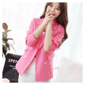 Spring new Korean Style women Plus Size Fashion Women Slim Coat Long Sleeve Short Suit Lady Outerwear Ladies OL Jacket (Pink) - intl  