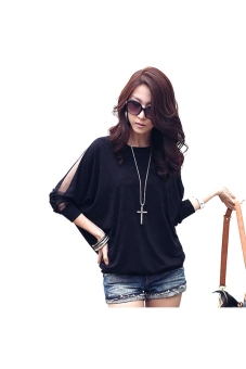 Spring Summer Round Neck Mesh Batwing Long Sleeves Women's Loose T-shirt Blouse Tops - Size L Black - Intl  