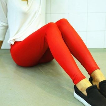 Spring Summer Women Leather Trousers Thin Section Leggings Tight Leather Pants Korean (Red) - intl  