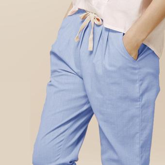 Spring Summer Women Linen Cropped Pants Female Harem Pant Elastic Waist Casual Trousers(Sky Blue) - intl  