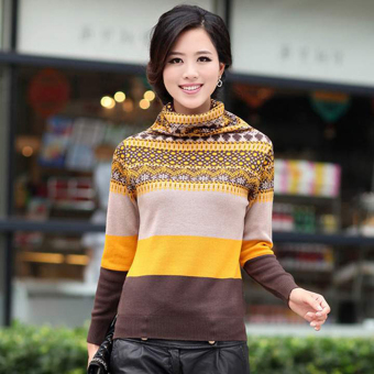 Spring Women Sweater Cashmere Sweater Heap Turtleneck Long-sleeve Sweater Female (Yellow) - intl  