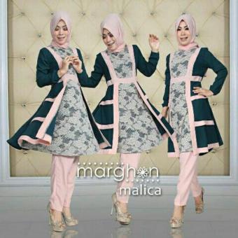 SR Collection Gamis Dress Muslim Wanita Jersey Lengan Panjang Melida - Hijau Tua  