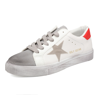 SRZ The Same Paragraph Star British Fashion Casual Leather Star Shoes(White&Red) - intl  