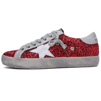 SRZ Yang Mi Same Paragraph Shoes GoldenGoose Ggdb Sequined Leather Low Help Casual Shoes(Red)  