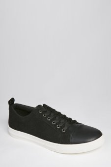 Stitch Faux Leather Lace-Up Sneaker (Black)(Export)  