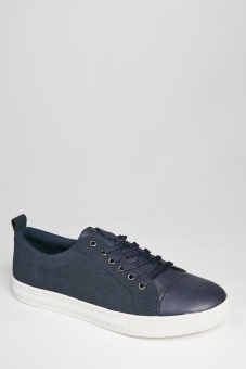 Stitch Faux Leather Lace-Up Sneaker (Navy)(Export)(Intl)  