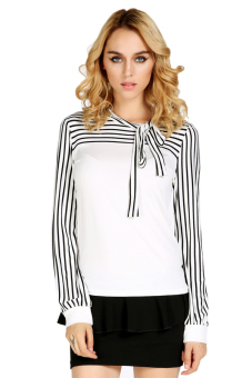 Stripes Long Sleeve Women T-Shirts Casual Tops (White)  