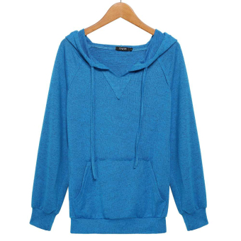Stylish Ladies Women Long Sleeve Solid Casual Hooded Loose Pullover Hoodies Sweatershirt (Blue) - intl  