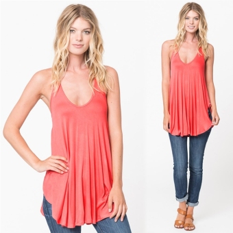 Stylish Ladies Women Sexy Spaghetti Strap Irregular Hem Solid Casual Tank Top - intl  