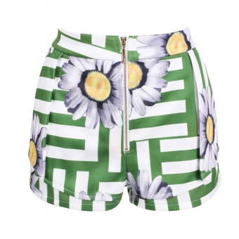 Stylish Ladies Zipper Front Casual Beach Shorts Flower Print Pockets Sport Shorts - intl  