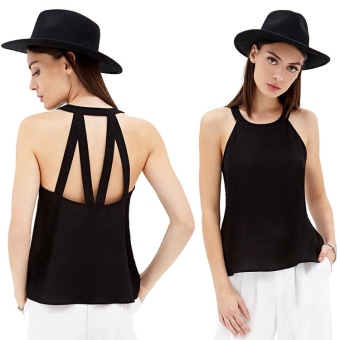 Stylish Lady Women's Sexy Fashion Cut Out Backless Off-shoulder Chiffon Tank Top Black - intl  