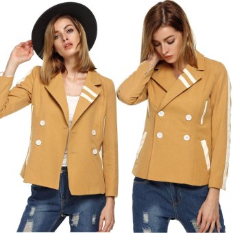 Stylish Women Casual Blazer Lapel Double Breasted Long Sleeve Patchwork Slim Coat Outwear - intl  