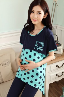 Summer Cotton Postnatal Breast-Feeding clothes Feeding clothing Pregnant Women Pajamas Suit - intl  