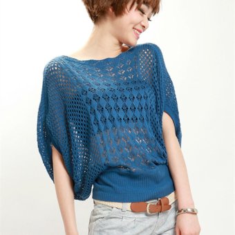 Summer Fashion Women Clothing New Hollow Bat Sleeve Sweater One Size (Blue) - intl  