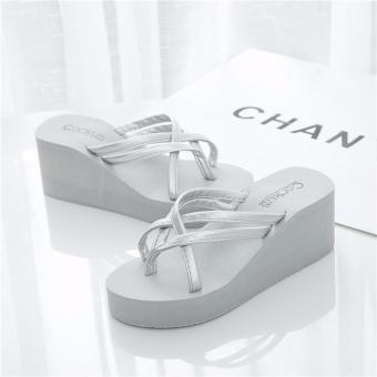 Summer Korean Fashion Women Wedges Sandals Woman Cross Belts Casual Beach Shoes (Grey) - intl  