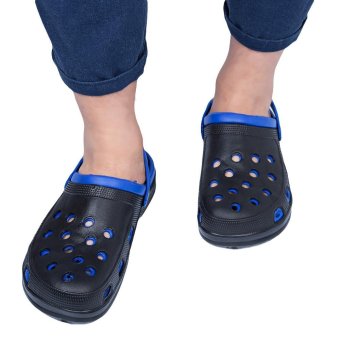 Summer Male Double Layer Slip-On Skid Resistance Beach Hole Slippers(Blue And Black) - intl  