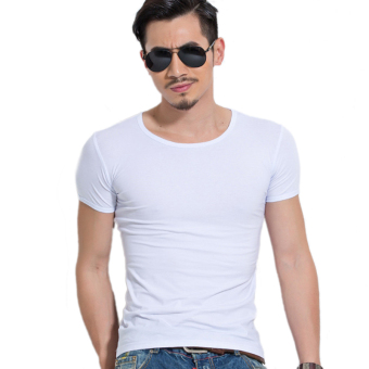 Summer Men O-Neck Muscle Short Sleeve Slim Fit Shirts White  