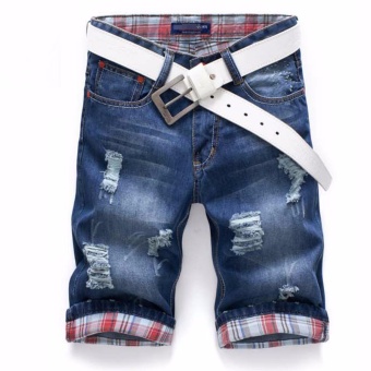 Summer Men's Denim Shorts Loose Holes Washing 1/2 Pants - intl  