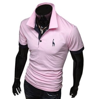 Summer men's fashion casual short-sleeved T-shirt Korean Slim shirt POLO Deer printing pink  