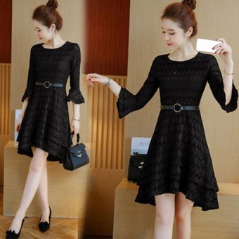 Summer models 2017 spring new women Korean fashion lace dress spring and autumn skirt summer lotus leaf skirt (Black) - intl  