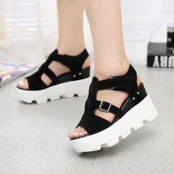 Summer Style 2016 Platform Sandals Shoes Women High Heel Casual Shoes Open Toe Platform Gladiator Trifle Sandals Women Shoes(Black) (EU:34)-intl  