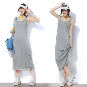 Summer Style Women Boho Striped Beach Vest Dress Sexy Ladies Casual Long Dress Free Size Sleeveless (Grey) - intl  