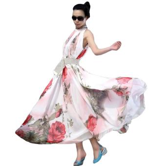 Summer Women Chiffon Maxi Dress Floral Print Sleeveless Cocktail Evening Party Dress Red - intl  