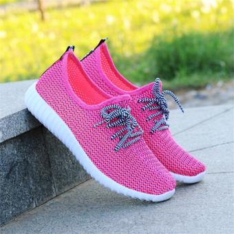 Summer Women Fashion Lace-Up Sneakers Net Breathable Lazy Shoes (Pink) - intl  