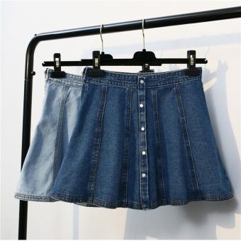 Summer Women High Waist A Line Skirt Korean Version Single Row of Buckle Hip Umbrella Skirt( Blue) - intl  
