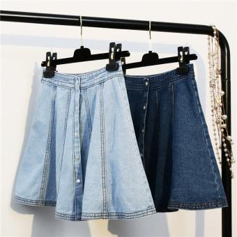 Summer Women High Waist A Line Skirt Korean Version Single Row of Buckle Hip Umbrella Skirt(light Blue) - intl  