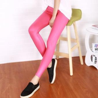 Summer Women Leggings Candy Color Imitation Leather Pants Slim Thin Pencil Nine Pants (Rose Red) - intl  