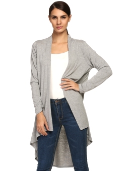 Sunweb ACEVOG Lady Women Casual Open Neck Long Sleeve Asymmetric Hem Loose Cardigan Coat ( Gray ) - intl  