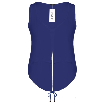 Sunweb Finejo Sexy Women O-Neck Sleeveless Solid Back Split Asymmetrical Hem Tank Crop Tops ( Blue ) - intl  