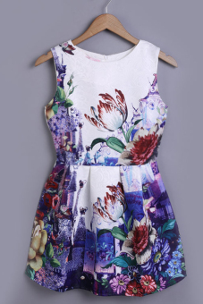 Sunweb Flower Print Women's O-neck Summer Dress (Multicolor)  