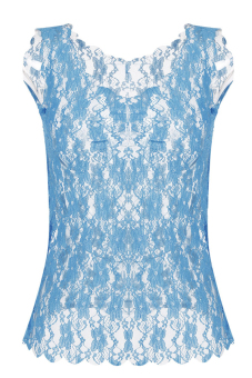 Sunweb Lady Women's Fashion Summer Sexy Lace Perspective Tank Tops T Shirt Blouse Blue  