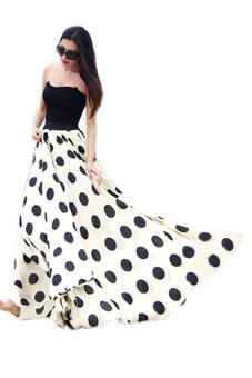 Sunweb Polka Dot Print Chiffon Maxi Skirt (White)  