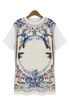 Sunweb Print Short Sleeve Women Casual T Shirt O-Neck Loose Patchwork Tops Blouses? White?  