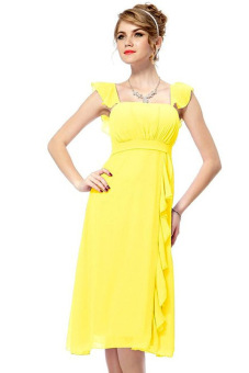 Sunweb Women Strap Sexy Slim Chiffon Long Maxi Dress Ball Gown (Yellow)  