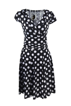 Sunweb Women's High Waist Slim Short Sleeve V Neck Polka Dot Mini Dress (Black)  