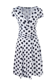 Sunweb Women's High Waist Slim Short Sleeve V Neck Polka Dot Mini Dress (White) - Intl  