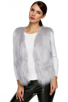 Sunwonder ACEVOG Women Fashion Casual Sleeveless Cardigan Solid Warm Faux Fur Vest Coat (Grey) - intl  