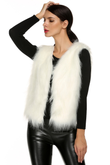 Sunwonder ACEVOG Women Fashion Casual Sleeveless Cardigan Solid Warm Faux Fur Vest Coat (White) - intl  