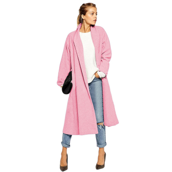 Sunwonder Cool Stylish Ladies Women Casual Below Knee Long Solid Cardigan Trench Coat Outerwear Windbreaker (Pink) (Intl) - Intl  