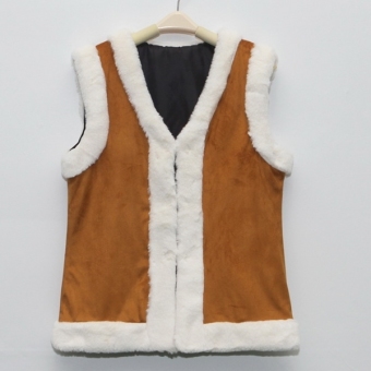Sunwonder Fashion Casual Women's Faux Fur Patchwork V-Neck Vest Waistcoat(Brown) - intl  