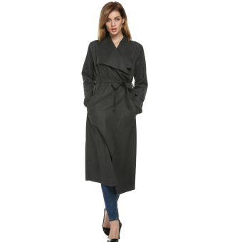 Sunwonder Finejo Cool Fashion Women Autumn Winter Long Wool Coat With Belt (Grey)  