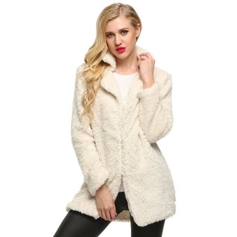 Sunwonder Finejo Women Casual Fluffy Faux Fur Warm Solid Long Straight Coat Jacket Outerwear Overcoat (White) - intl  