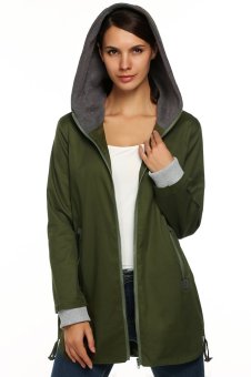 Sunwonder Meaneor Autumn Winter Fashion Women Hoddie long Sleeve Zip Trench Coat Jacket (Army Green)  