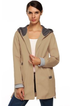 Sunwonder Meaneor Autumn Winter Fashion Women Hoddie long Sleeve Zip Trench Coat Jacket (Khaki)  