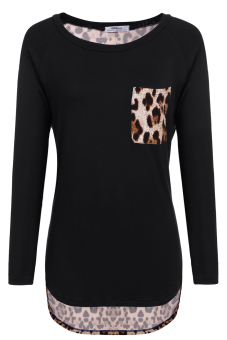 Sunwonder Meaneor Spring Autumn Fashion Stylish Ladies Women Long Sleeve O-neck Batwing Leopard Top Blouse (Black)  