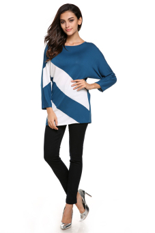 Sunwonder Meaneor Stylish Lady Women Casual O-neck Batwing Sleeve Stripe Loose T-shirt (Blue)  